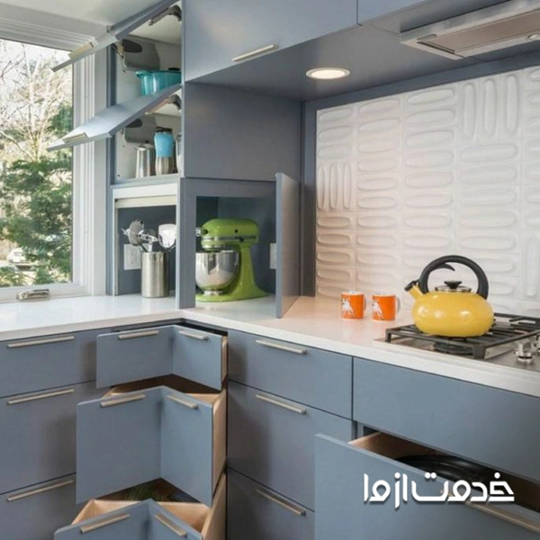 کشوهای گوشه در کابینت های سبک مدرن