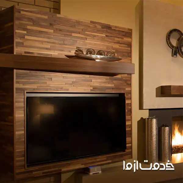مدل دیوار پشت تلویزیون جدید با چوب گردو