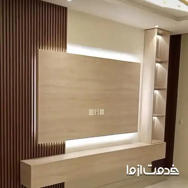 کناف با قفسه های تاشو برای طراحی دیوار پشت تلویزیون 