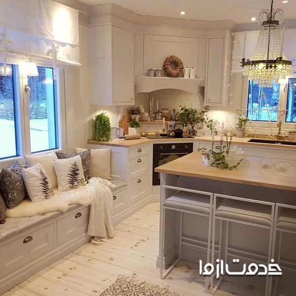 ایده های کابینت آشپزخانه با دو پنجره