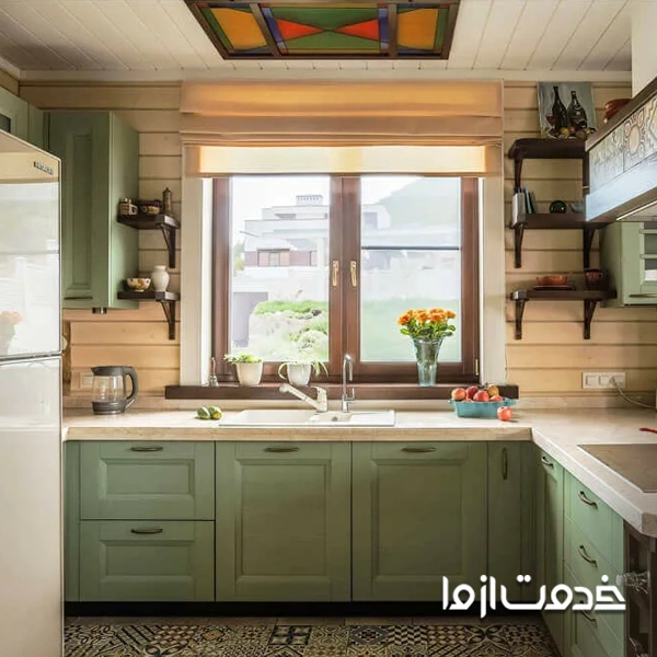 مدل کابینت زیر پنجره با سینک و کشو