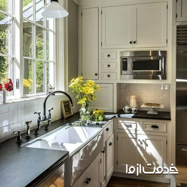 طراحی کابینت آشپزخانه پنجره دار