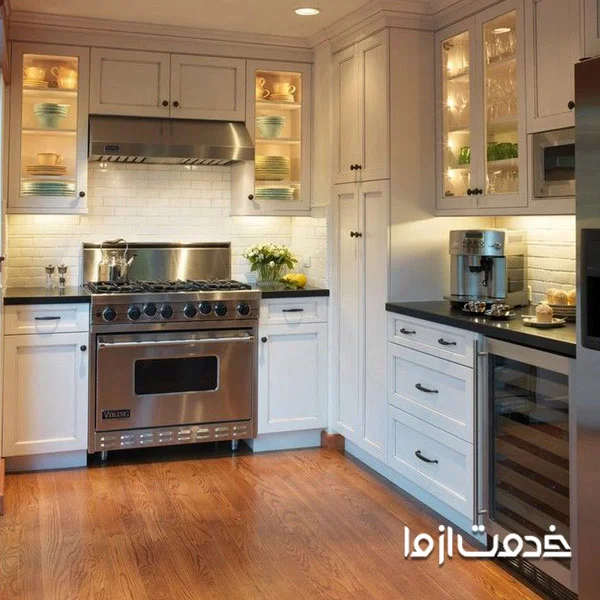 طرح کابینت ال با دیوارهای برابر