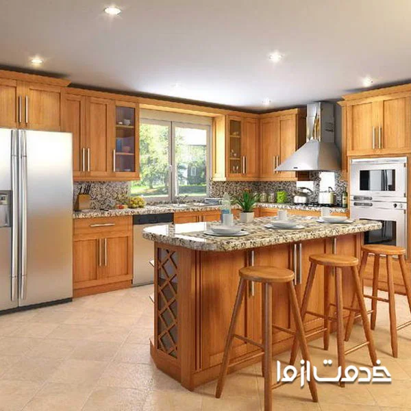 طراحی کابینت شکل L با جزیره