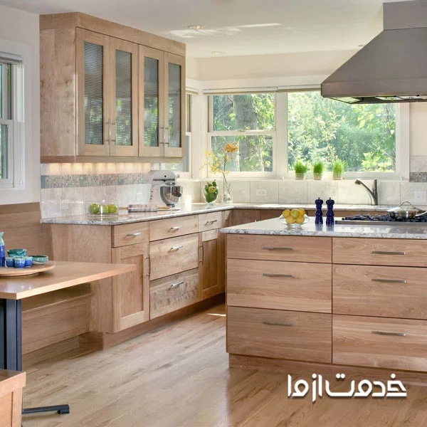 مدل کابینت ال با رنگ چوب طبیعی