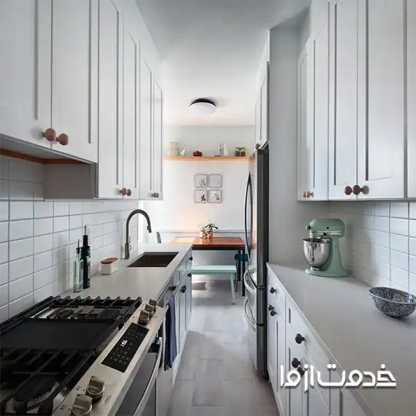 کابینت با عمق کمتر برای کابینت دو طرفه آشپزخانه