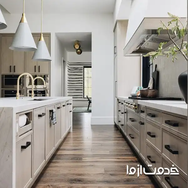 کابینت آشپزخانه دو طرفه طوسی