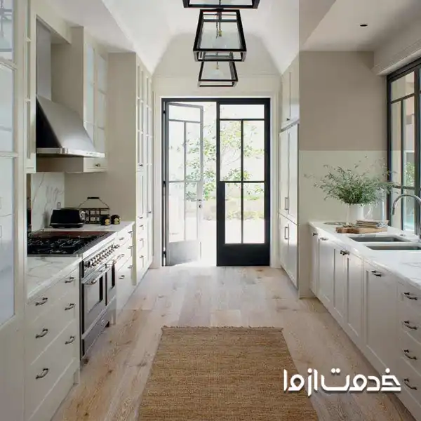 کابینت آشپزخانه طوسی دو طرفه