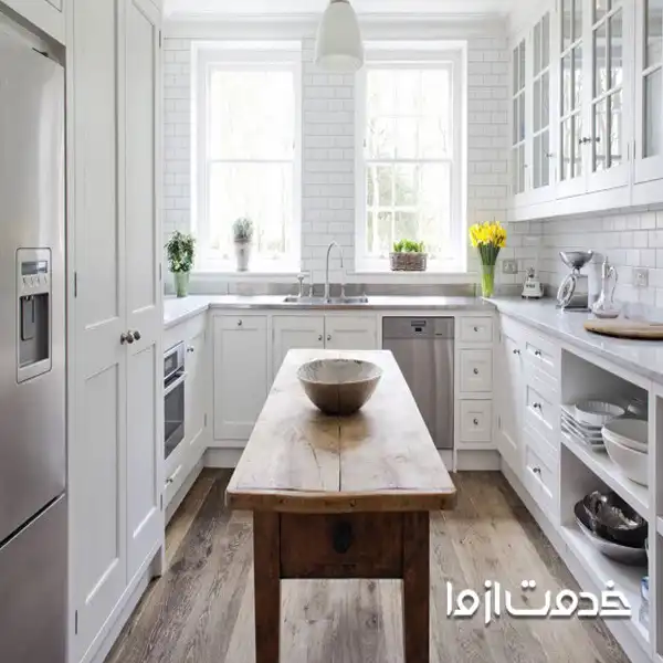 کابینت جدید طوسی دو طرفه برای آشپزخانه باریک