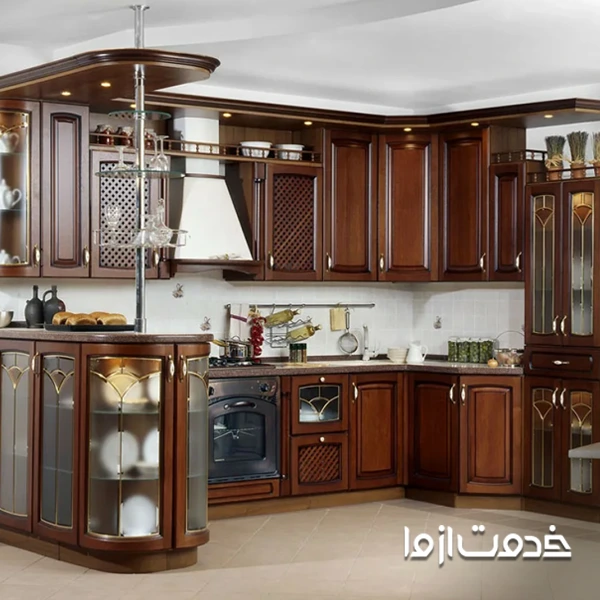 کابینت چوبی کلاسیک با ویترین