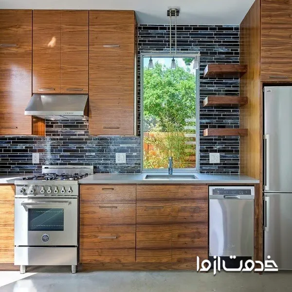 مدل کابینت آشپزخانه یک طرفه چوبی
