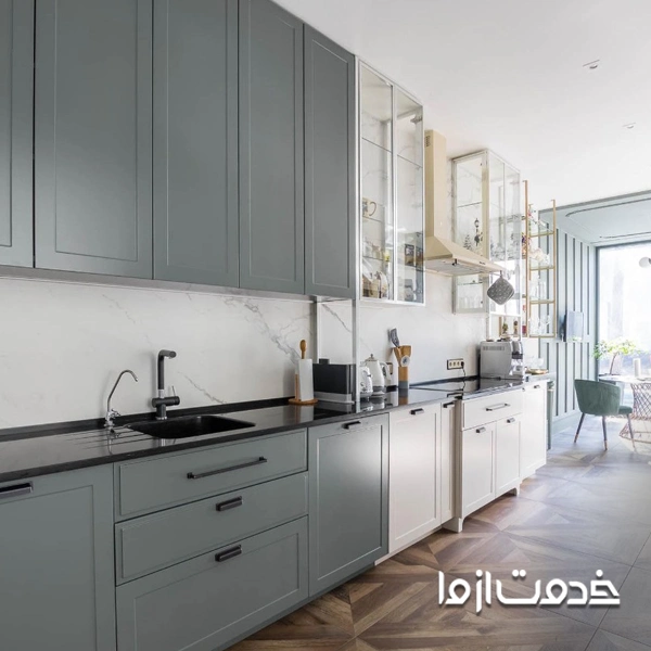 کابینت یکسره مدرن سفید طوسی