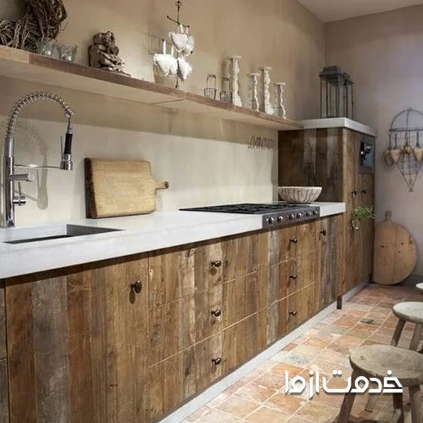 کابینت یکسره آشپزخانه با چوب