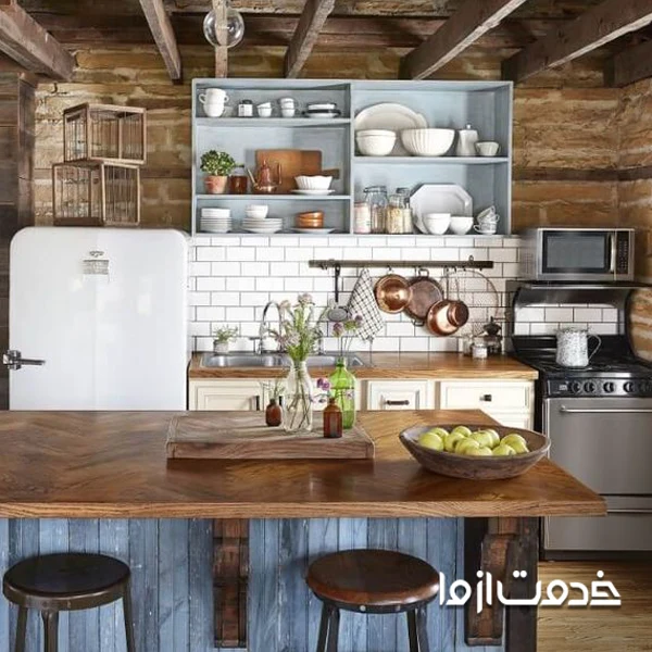 مدل کابینت آشپزخانه یک طرفه سبک روستیک