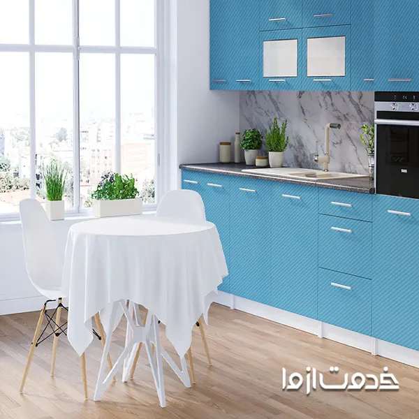 نمای کابینت فایبرگلاس آبی