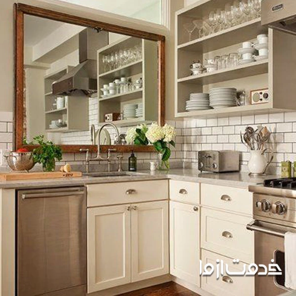 استفاده از آینه برای آشپزخانه بدون پنجره 