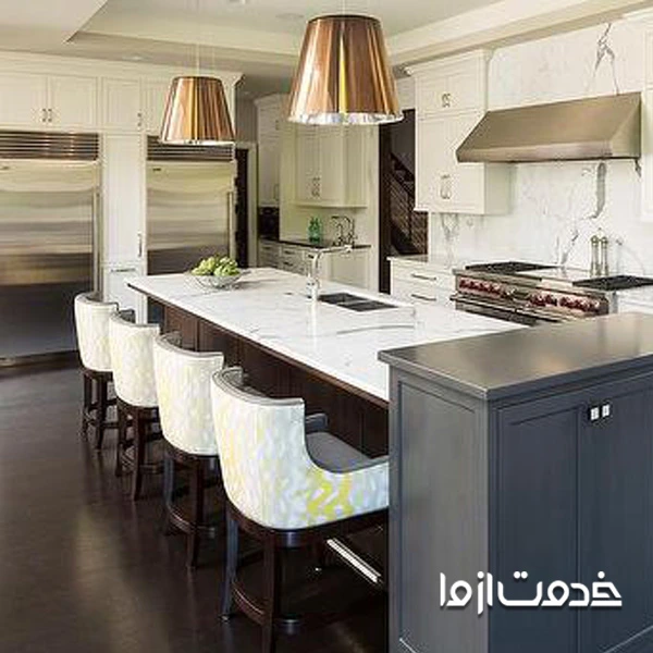 کابینت جزیره در دکوراسیون آشپزخانه بدون پنجره 