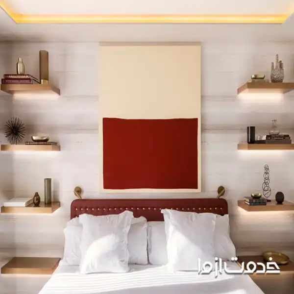 طرح شلف دیواری دکوراتیو برای اتاق خواب بزرگسال