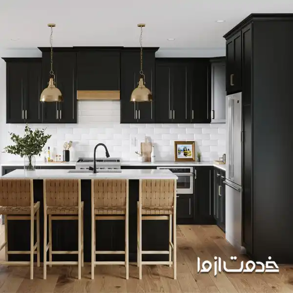 دیزاین آشپزخانه با کابینت وکیوم رنگ مشکی