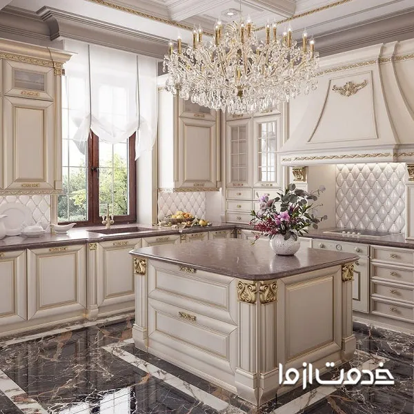 عکس کابینت سلطنتی سفید طلایی