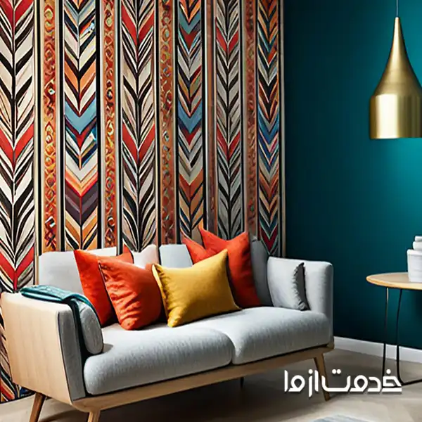  رنگ تیره با کاغذ دیواری در پذیرایی