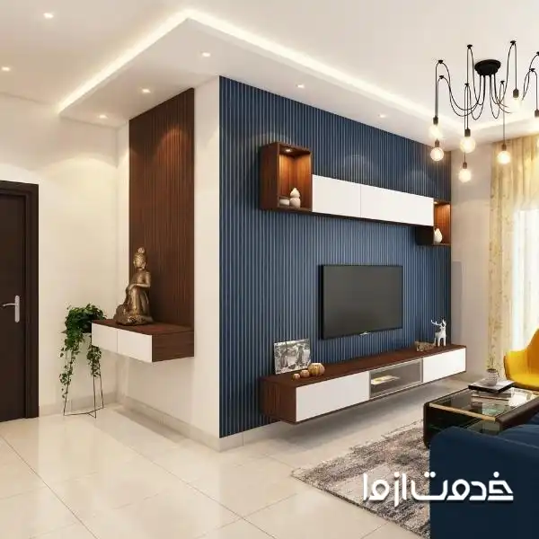  ترکیب رنگ تیره در دیوار اصلی با کاغذ دیواری