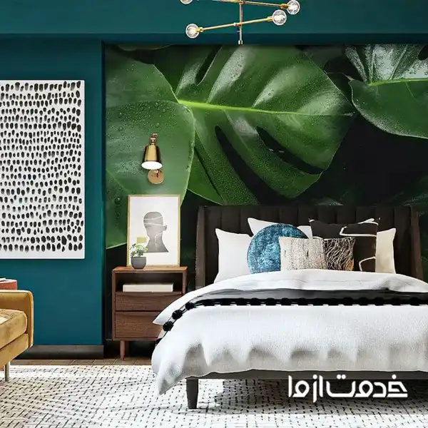 ترکیب رنگ تیره و کاغذ دیواری روشن یا تیره در اتاق خواب