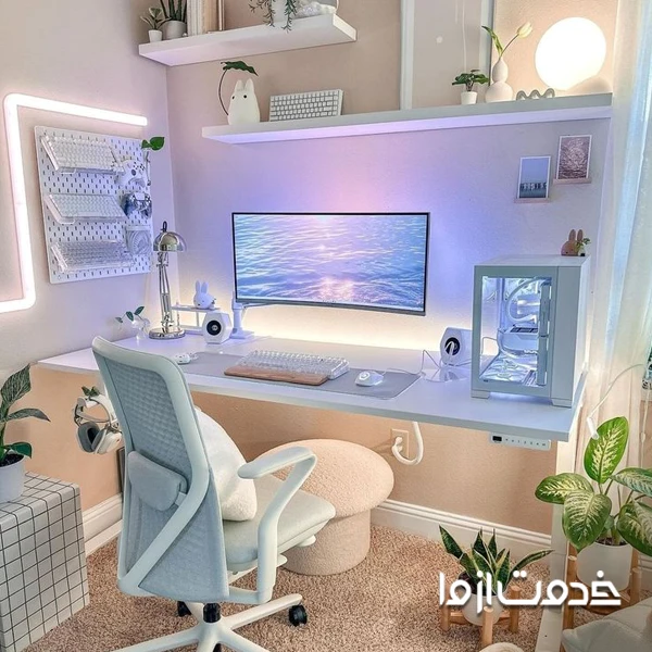 اتاق گیمینگ دخترانه بنفش و آبی