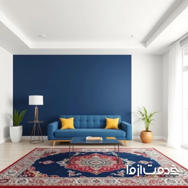 کاغذ دیواری با ترکیب رنگ آبی کاربنی و سفید استخوانی