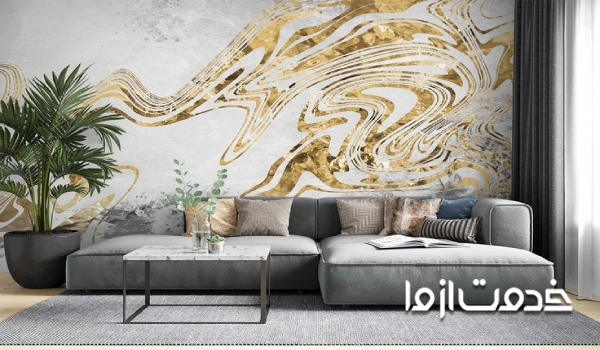 کاغذ دیواری سفید طلایی برای پذیرایی