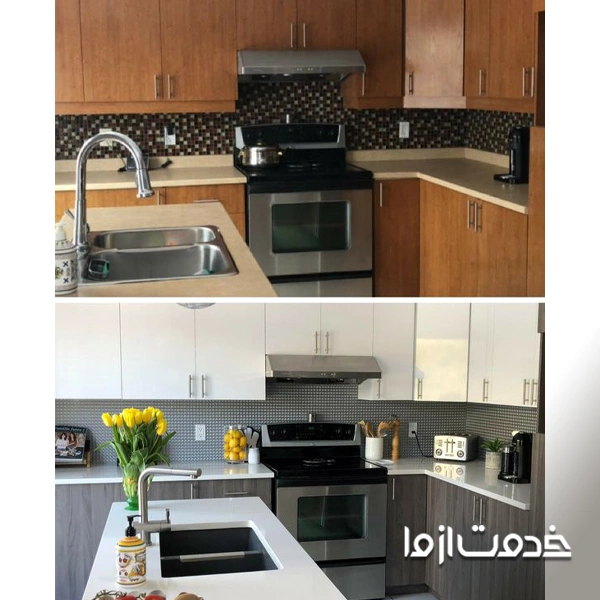 بازسازی کابینت ام دی اف طرح چوب