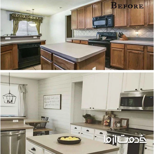 بازسازی آشپزخانه قدیمی با تغییر پرده و پنجره