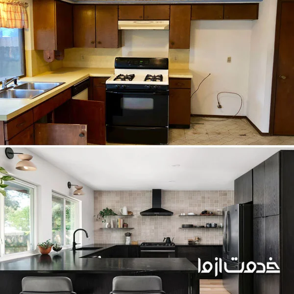 تعویض روکش کابینت آشپزخانه قدیمی