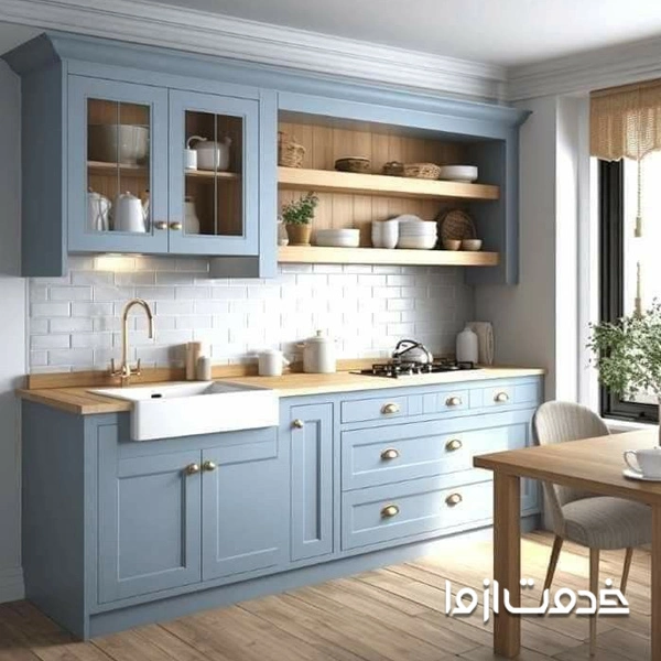 طرح آشپزخانه با کابینت نئوکلاسیک