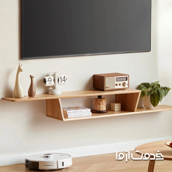 عکس میز تلویزیون دیواری‌ام دی اف ساده و شیک