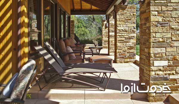 نمای میرونی تزیین ستون منزل تزیین ستون گرد تزیین ستون وسط هال با کاغذ دیواری