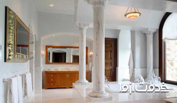 تزیین ستون وسط خانه در حمام های بزرگ تزیین ستون کنار دیوار تزیین ستون با کناف