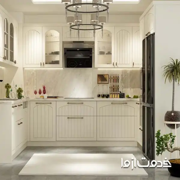 طراحی کابینت ممبران به رنگ کرم و صدفی