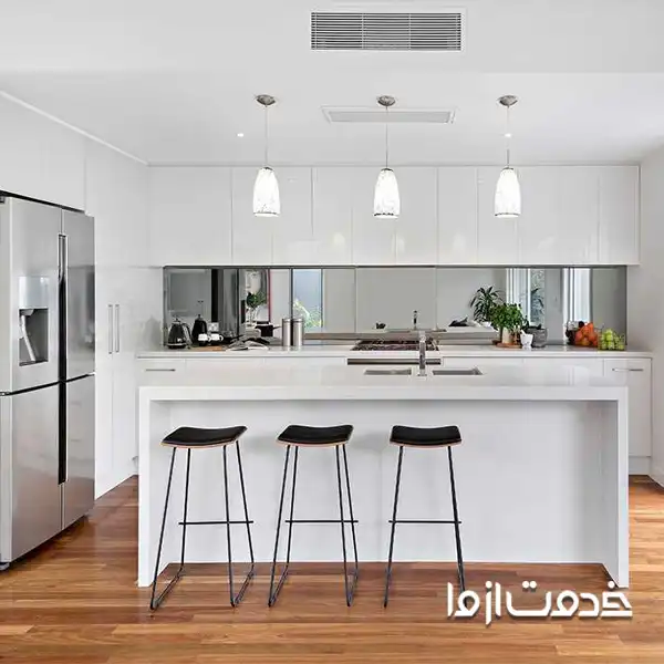 کابینت ممبران سفید صدفی برای آشپزخانه لوکس