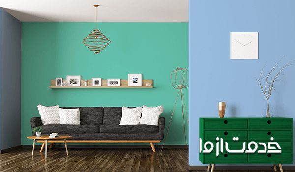 ترکیب رنگ دکوراسیون پذیرایی - ترکیب چرنگ آبی و سبز
