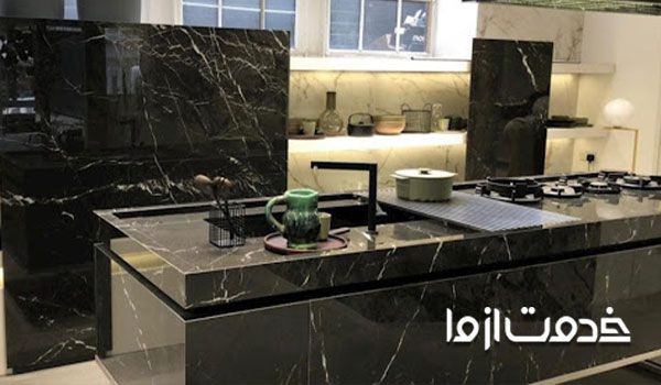 نصب کانتر سنک مرمر تیره و سیاه