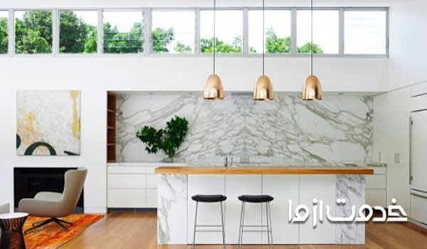 کاربرد سنگ مرمر برای دیوار بین کابینتها