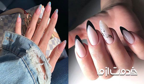 مدل ناخن فرنچ تیز با طرح ناخن بادامی