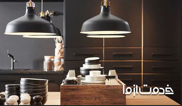 لوستر و چراغ در چیدمان آشپزخانه