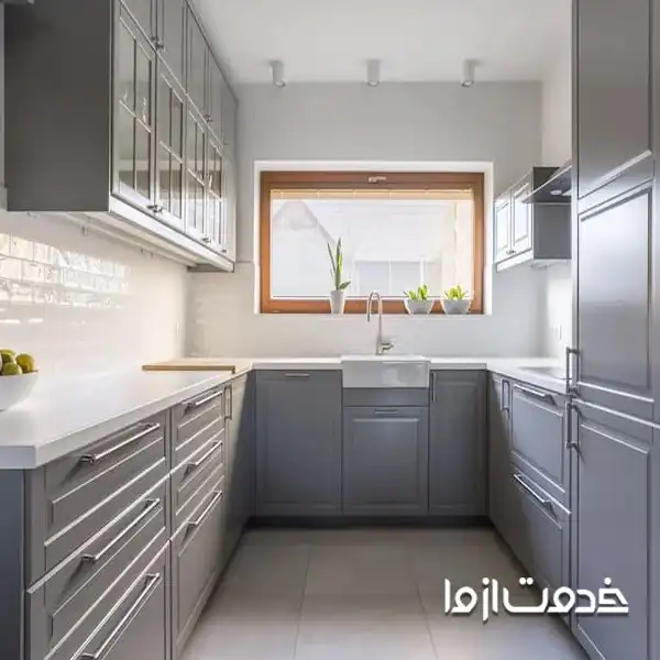  طراحی جدید کابینت آشپزخانه مربعی