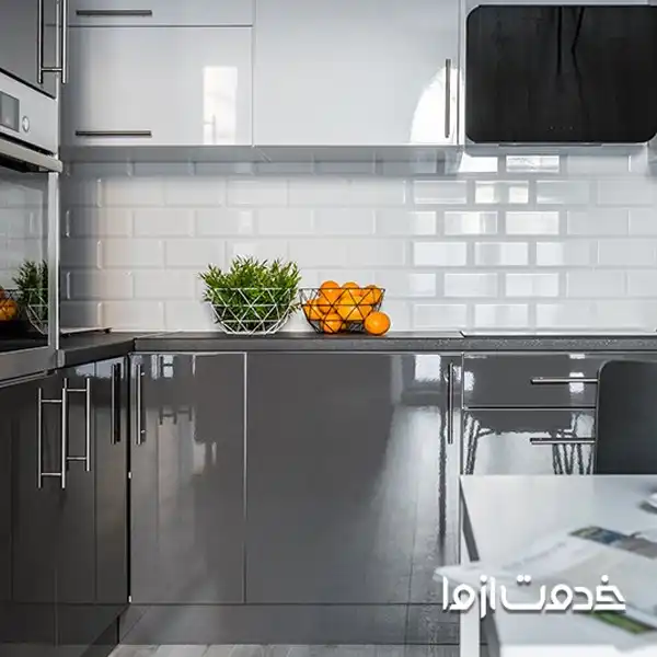 عکس کابینت سفید طوسی براق