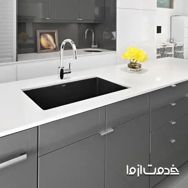 طرح کابینت سفید و طوسی براق جدید